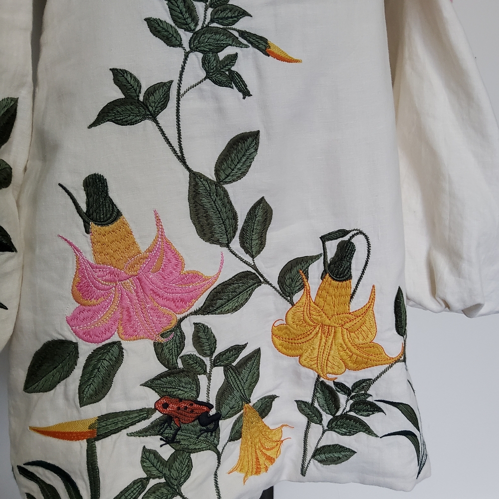 Agua by Agua Bendita Guaba Ranas Embroidered Linen Statement Dress - Picture 3 of 15